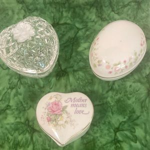 Assorted Crystal and Porcelain Trinkets boxes